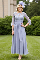Load image into Gallery viewer, Grey Blue A Line Chiffon Maxi Mother of the Bride Dress with Lace