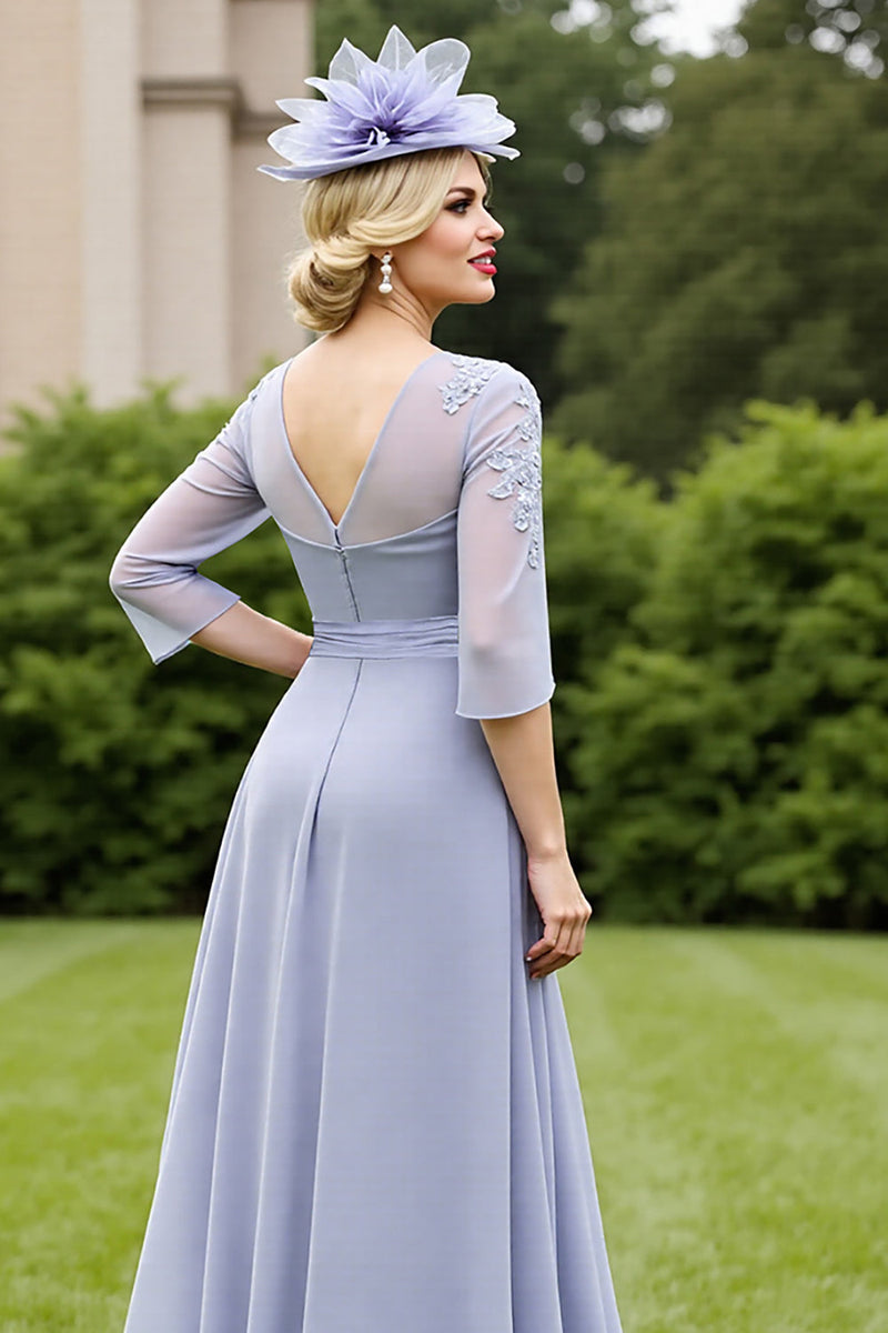 Load image into Gallery viewer, Grey Blue A Line Chiffon Maxi Mother of the Bride Dress with Lace
