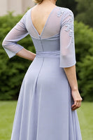 Load image into Gallery viewer, Grey Blue A Line Chiffon Maxi Mother of the Bride Dress with Lace