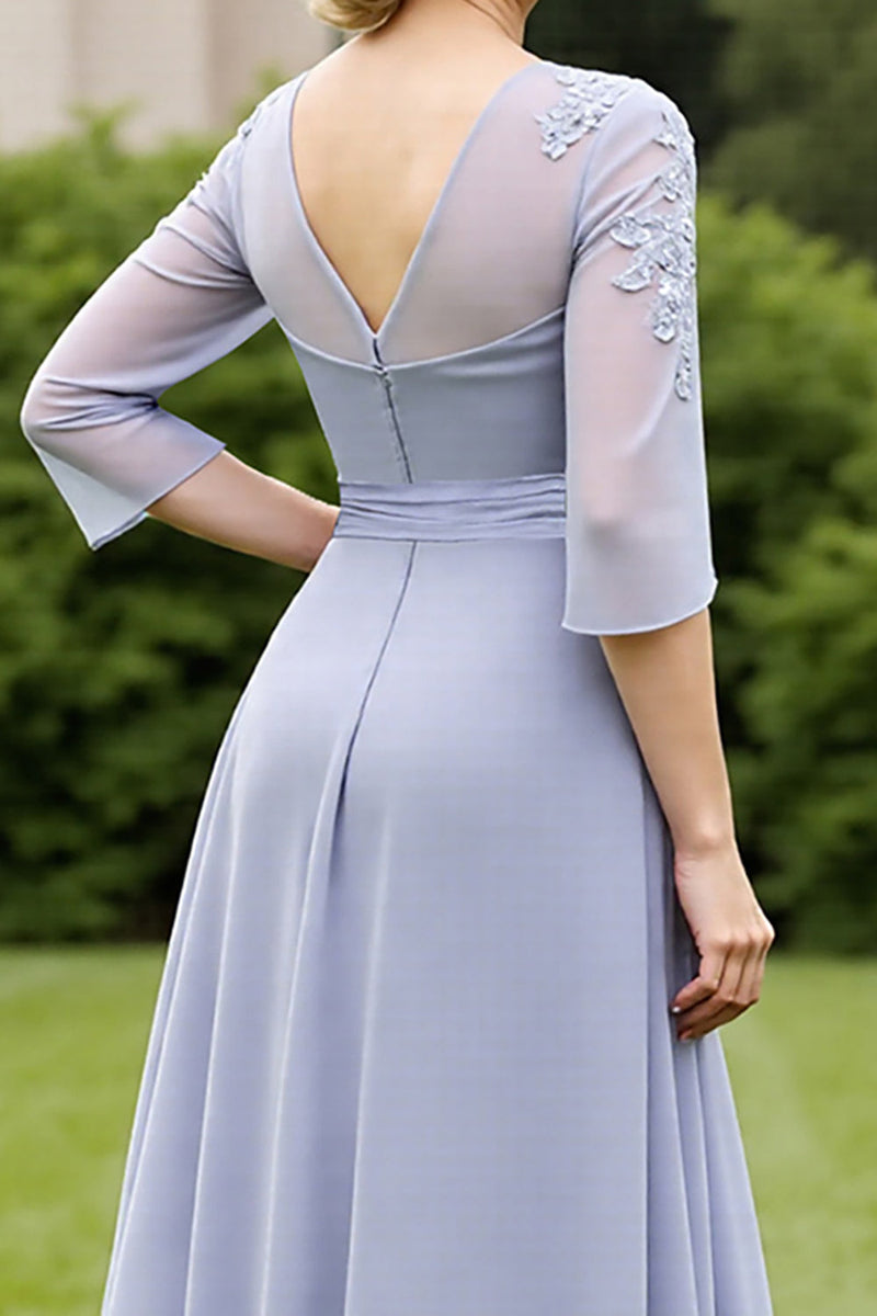 Load image into Gallery viewer, Grey Blue A Line Chiffon Maxi Mother of the Bride Dress with Lace