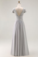 Load image into Gallery viewer, Silver Chiffon A Line Maxi Mother of the Bride Dress with Appliques