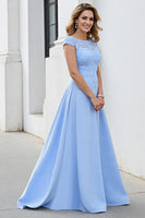 Load image into Gallery viewer, Sky Blue Satin Maxi Mother of the Bride Dress with Lace
