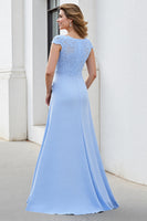 Load image into Gallery viewer, Sky Blue Satin Maxi Mother of the Bride Dress with Lace