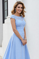 Load image into Gallery viewer, Sky Blue Satin Maxi Mother of the Bride Dress with Lace