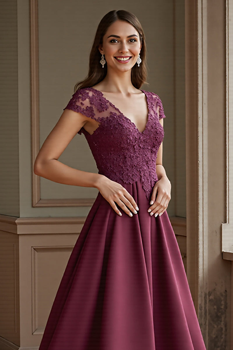 Load image into Gallery viewer, Lilac Satin A Line Maxi Mother of the Bride Dress with Lace