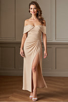 Load image into Gallery viewer, Apricot Sheath Satin Maxi Mother of the Bride Dress with Slit