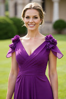 Load image into Gallery viewer, Floral Grape Chiffon V-Neck Maxi Mother of the Bride Dress