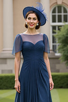 Load image into Gallery viewer, Navy Chiffon A Line Maxi Mother of the Bride Dress
