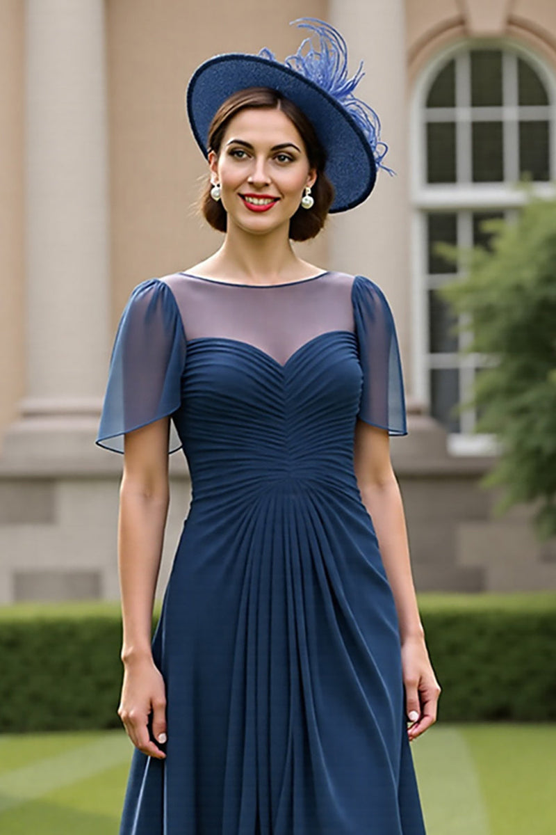 Load image into Gallery viewer, Navy Chiffon A Line Maxi Mother of the Bride Dress