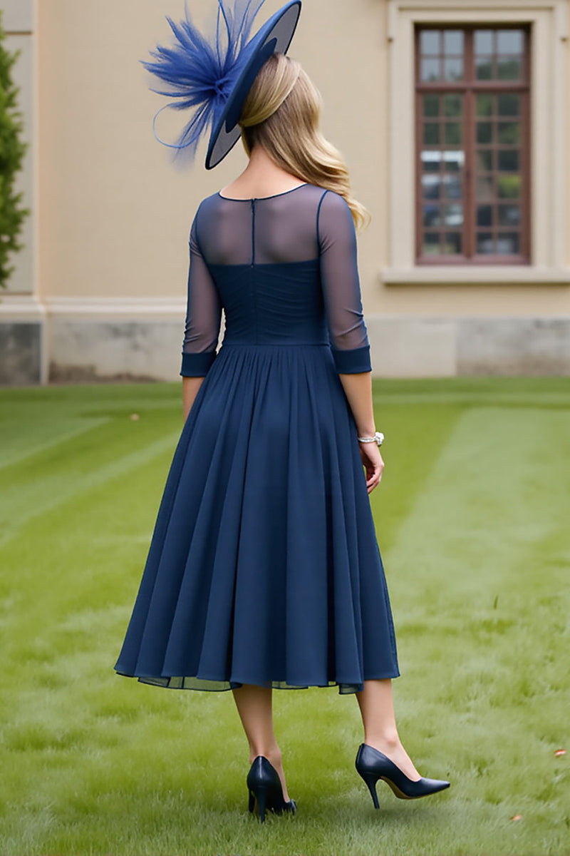 Load image into Gallery viewer, Navy Chiffon A Line Tie Front Midi Mother of the Bride Dress