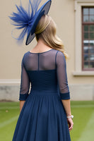 Load image into Gallery viewer, Navy Chiffon A Line Tie Front Midi Mother of the Bride Dress