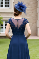 Load image into Gallery viewer, Navy A Line Chiffon Maxi Mother of the Bride Dress with Lace