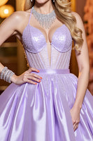 Load image into Gallery viewer, Sparkly Lilac A Line Satin Short Corset Prom Dress