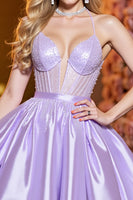 Load image into Gallery viewer, Sparkly Lilac A Line Satin Short Corset Prom Dress