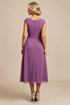 Purple Satin Sheath Long Mother of the Bride Dress with Appliques