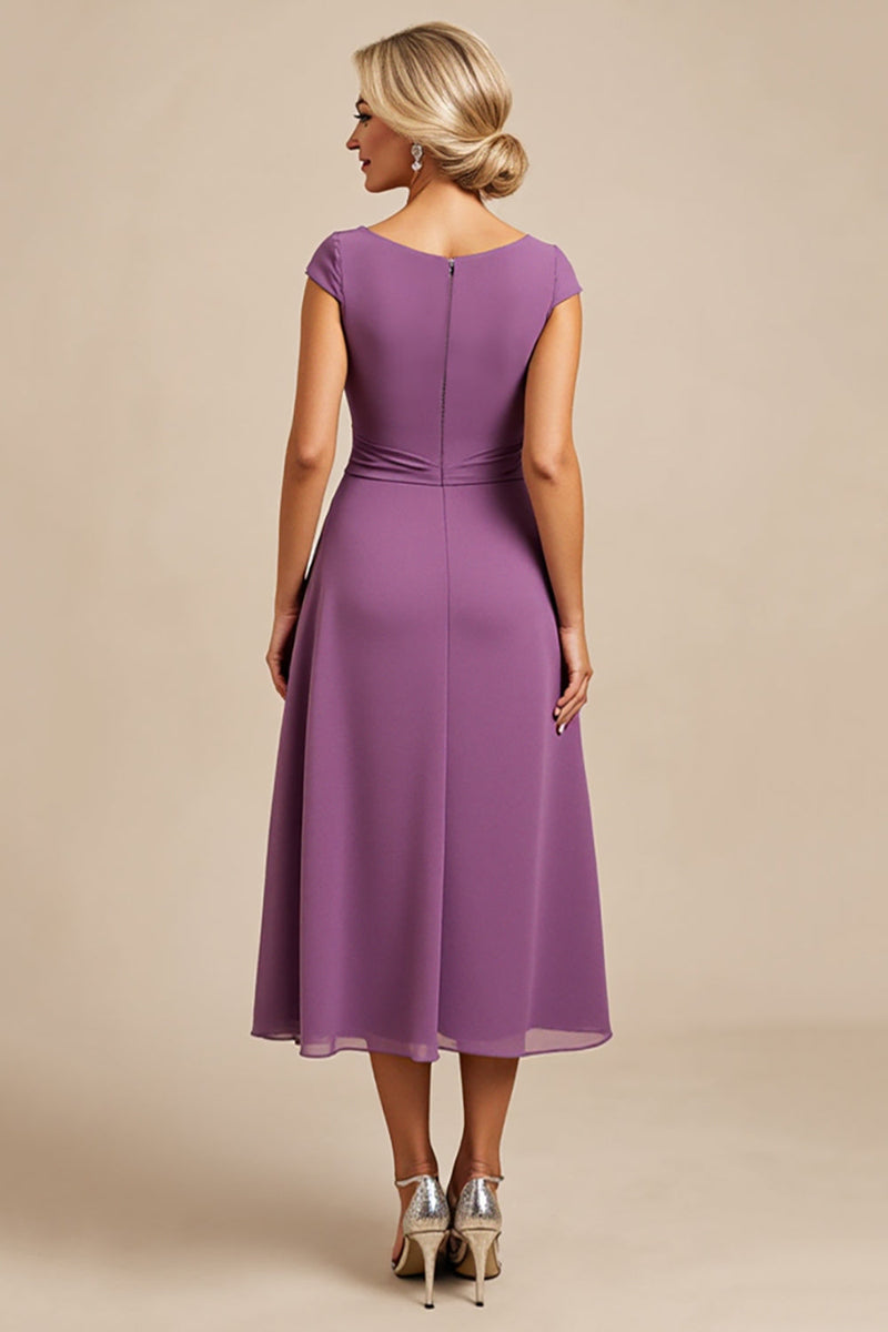 Load image into Gallery viewer, Purple Satin Sheath Long Mother of the Bride Dress with Appliques