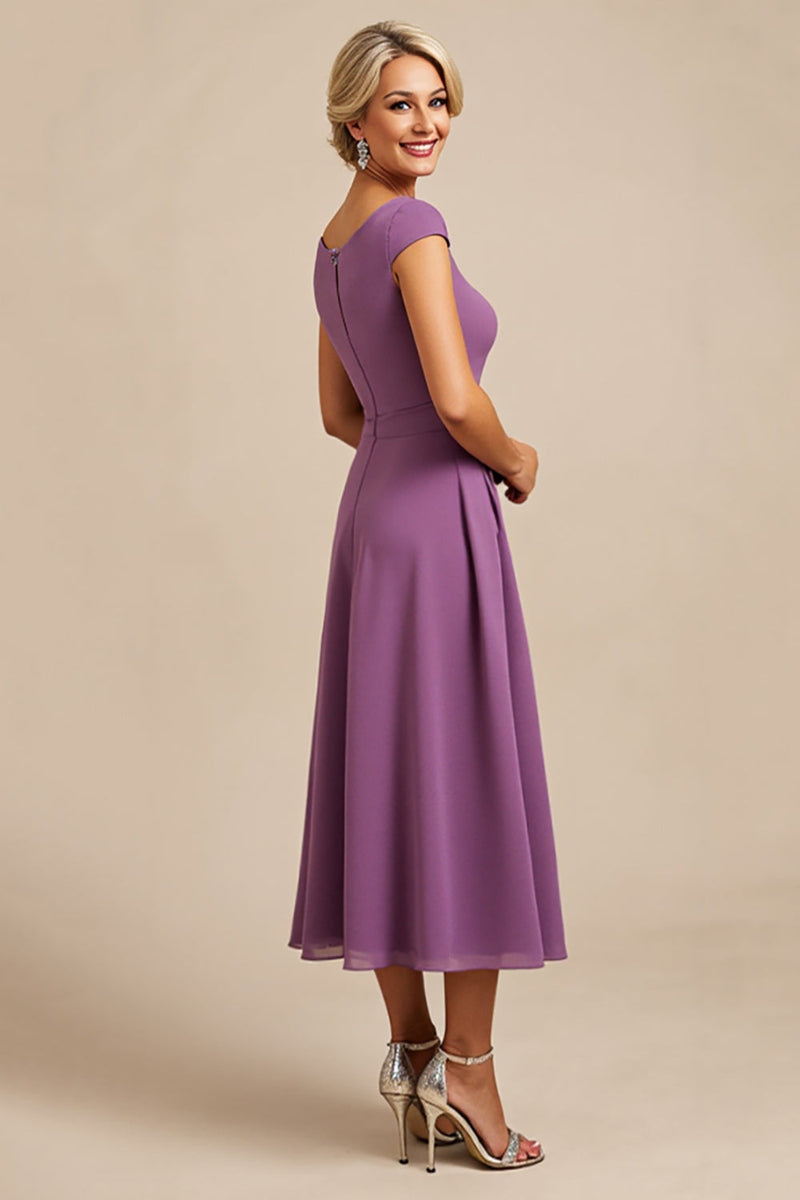 Load image into Gallery viewer, Purple Satin Sheath Long Mother of the Bride Dress with Appliques