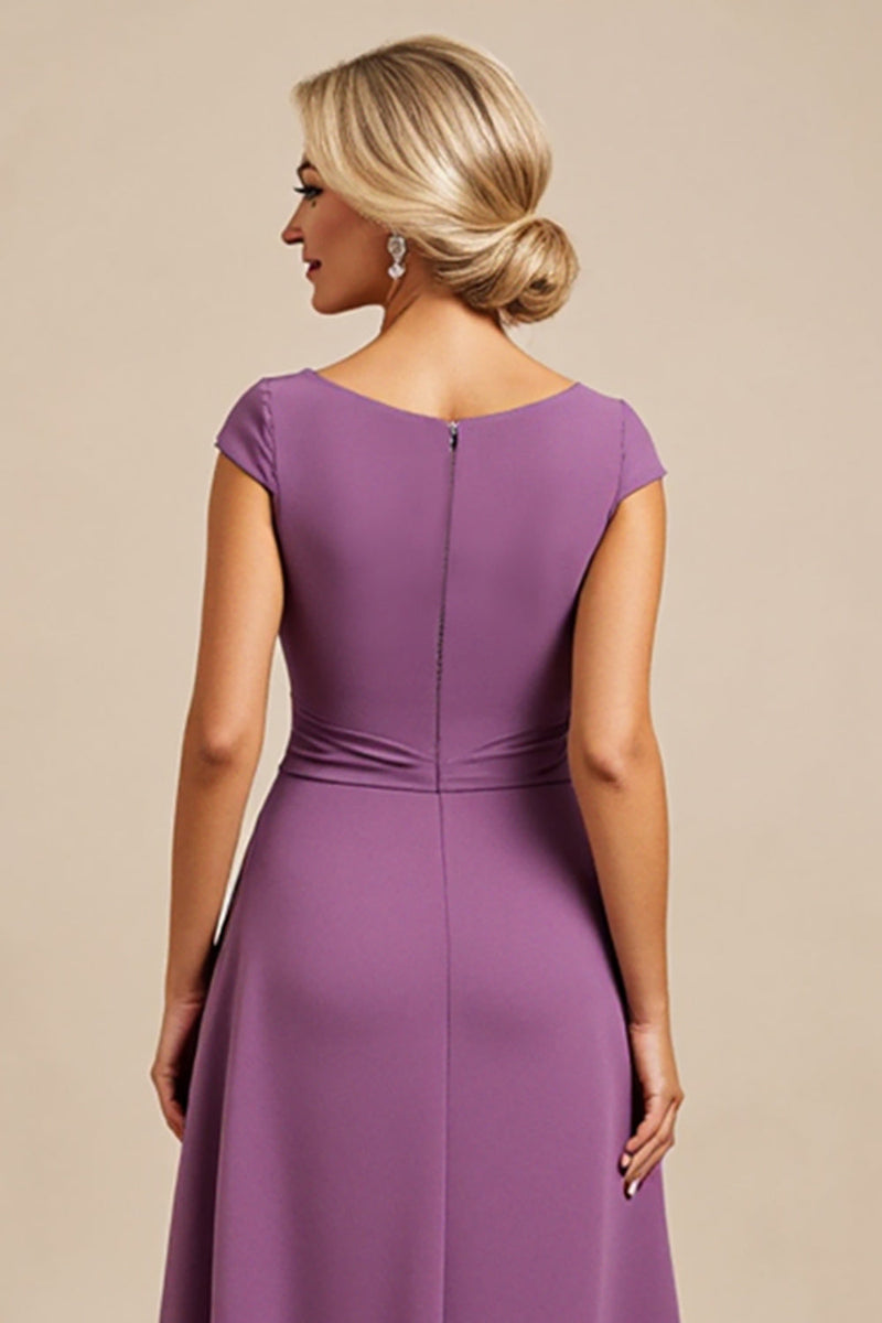 Load image into Gallery viewer, Purple Satin Sheath Long Mother of the Bride Dress with Appliques