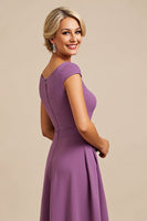 Load image into Gallery viewer, Purple Satin Sheath Long Mother of the Bride Dress with Appliques