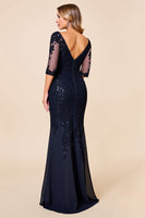 Load image into Gallery viewer, Navy Lace Mermaid Boat Neck Mother of the Bride Dress