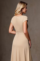 Load image into Gallery viewer, Champagne Satin A Line Mother of the Bride Dress with Ruffles