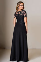 Load image into Gallery viewer, Black Satin Sheath Round Neck Mother of the Bride Dress with Slit