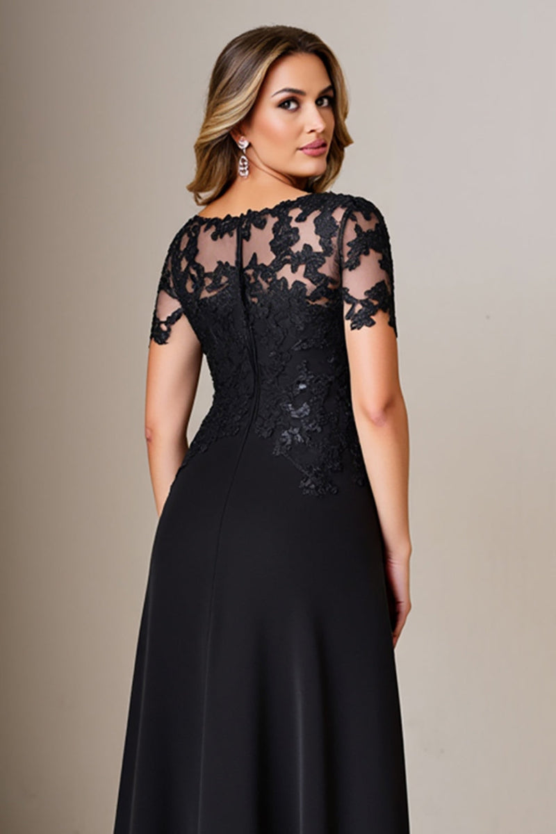 Load image into Gallery viewer, Black Satin Sheath Round Neck Mother of the Bride Dress with Slit