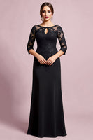 Load image into Gallery viewer, Black Satin Sheath Round Neck Mother of the Bride Dress with Lace