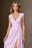 Load image into Gallery viewer, Candy Pink Satin A Line Long Mother of the Bride Dress with Ruffles