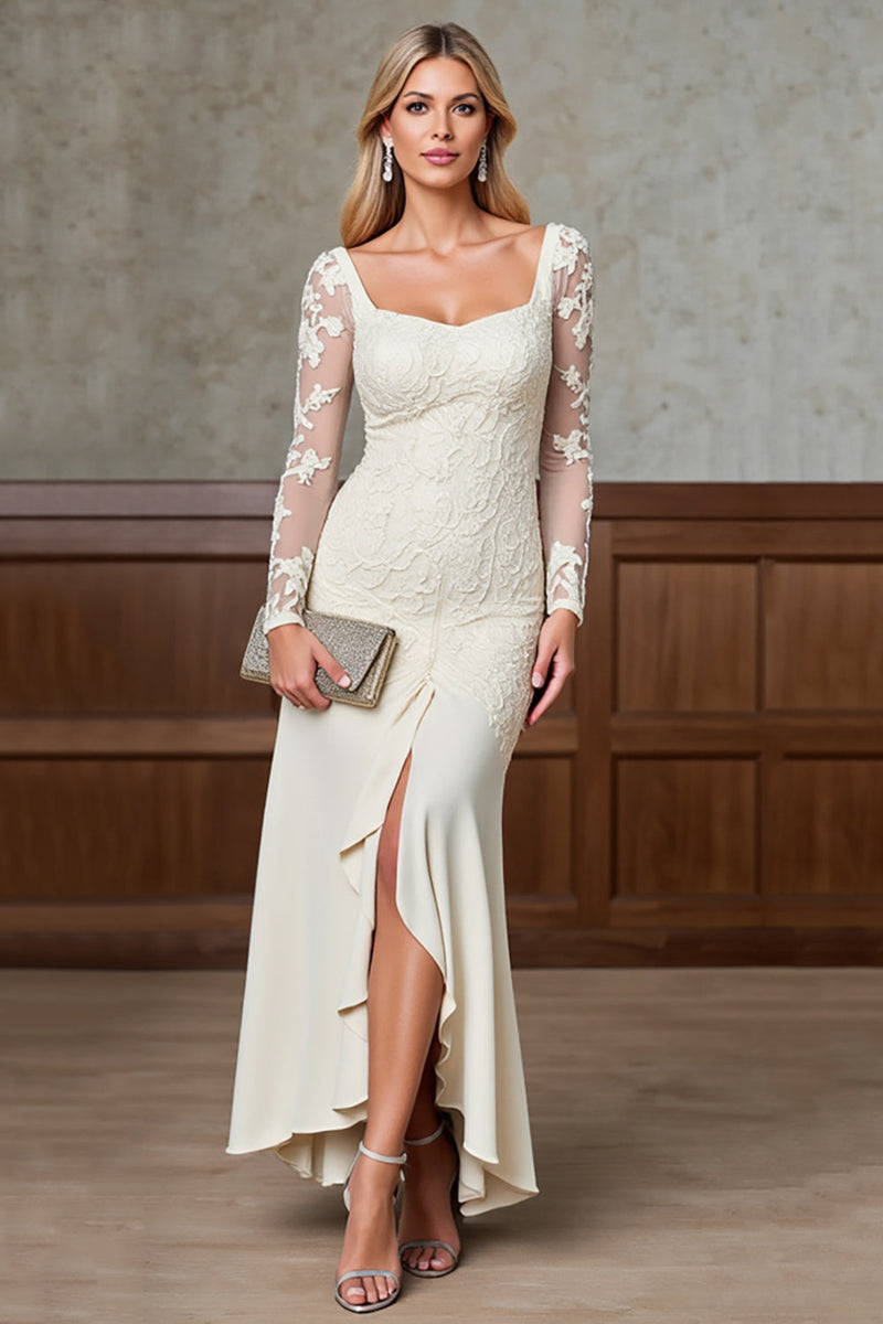 Load image into Gallery viewer, Champagne Satin Square Sheath Mother of the Bride Dress with Slit