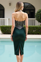 Load image into Gallery viewer, Sparkly Pine Bodycon Corset Midi Satin Prom Dress