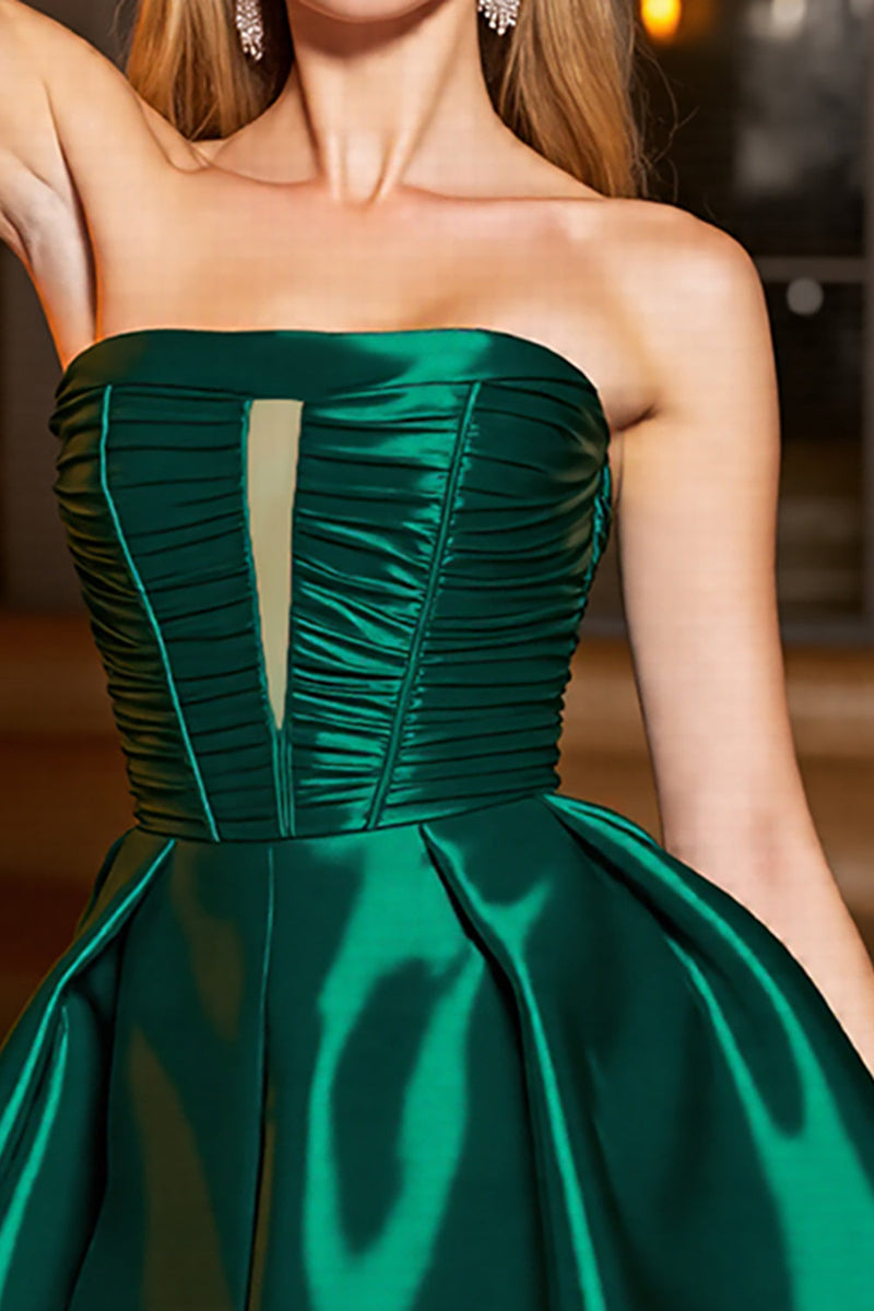 Load image into Gallery viewer, Pine A Line Strapless Satin Keyhole Short Prom Dress