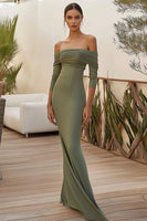 Load image into Gallery viewer, Dusty Sage Sheath Off the Shoulder Ruched Long Formal Dress