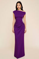 Load image into Gallery viewer, Plum Ruched Satin Sheath Asymmetrical Long Formal Dress