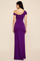 Load image into Gallery viewer, Plum Ruched Satin Sheath Asymmetrical Long Formal Dress