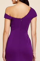 Load image into Gallery viewer, Plum Ruched Satin Sheath Asymmetrical Long Formal Dress