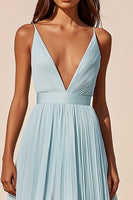 Load image into Gallery viewer, Sky Blue Chiffon V Neck Short Graduation Dress