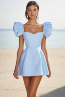 Load image into Gallery viewer, Women Sky Blue Short Flapper Dress Puff Sleeves A Line Cocktail Dress