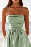 Load image into Gallery viewer, Sage Green Satin Strapless Short Graduation Dress