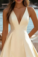Load image into Gallery viewer, Daffodil Satin A Line V Neck Short Graduation Dress