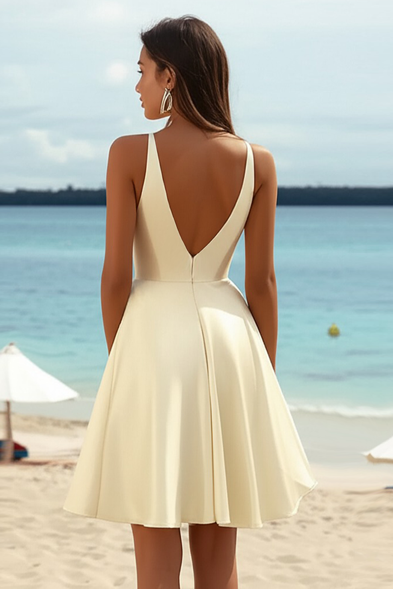 Load image into Gallery viewer, Daffodil Satin A Line V Neck Short Graduation Dress