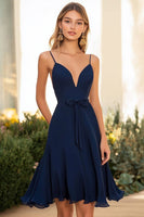 Load image into Gallery viewer, Navy Chiffon Short A Line Cocktail Dress