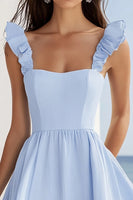 Load image into Gallery viewer, Sky Blue Chiffon Short A Line Cocktail Dress with Ruffles