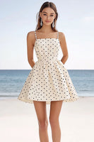 Load image into Gallery viewer, Ivory Polka Dots Spaghetti Straps Short A Line Boho Dress