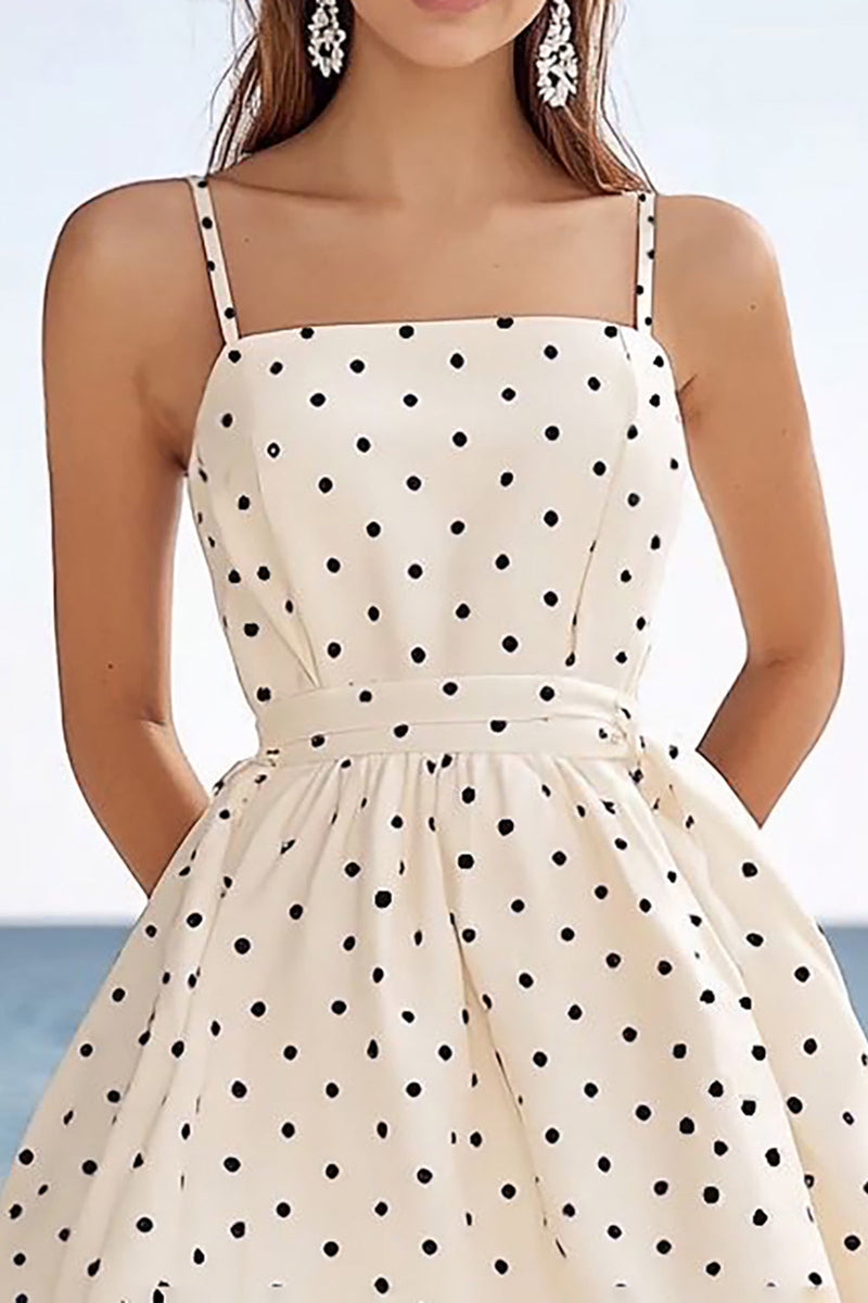 Load image into Gallery viewer, Ivory Polka Dots Spaghetti Straps Short A Line Boho Dress