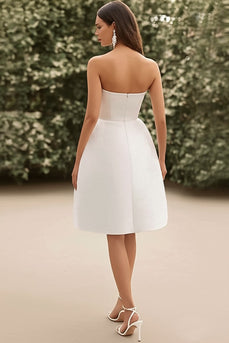 White Satin A Line Short Graduation Dress with Slit