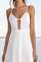 Load image into Gallery viewer, White Satin A Line Midi Graduation Dress with Lace