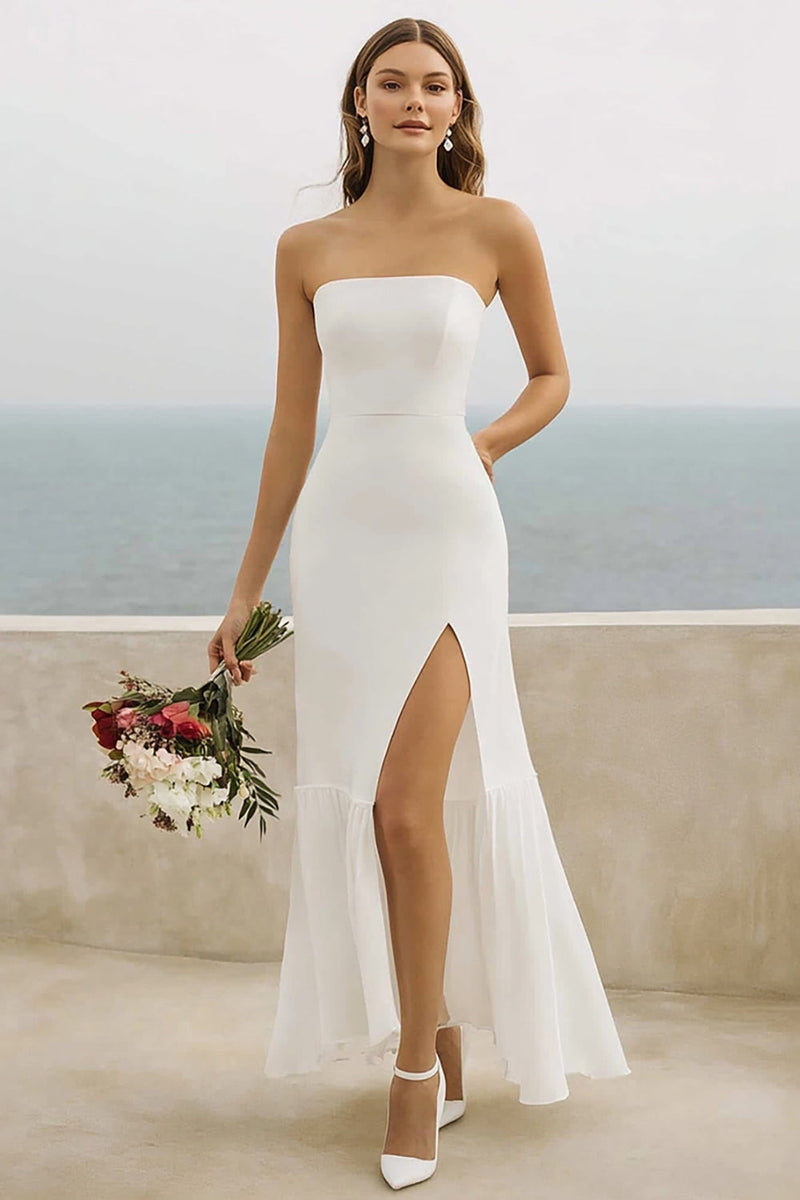 Load image into Gallery viewer, White Chiffon Mermaid Long Engagement Dress with Slit