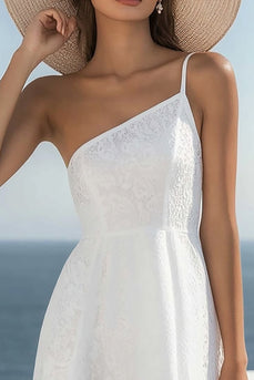 White Lace One Shoulder Short Graduation Dress