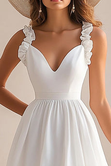 White Chiffon A Line V Neck Short Graduation Dress
